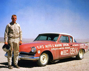 Gale Banks and his Studebaker at El Mirage in 1958